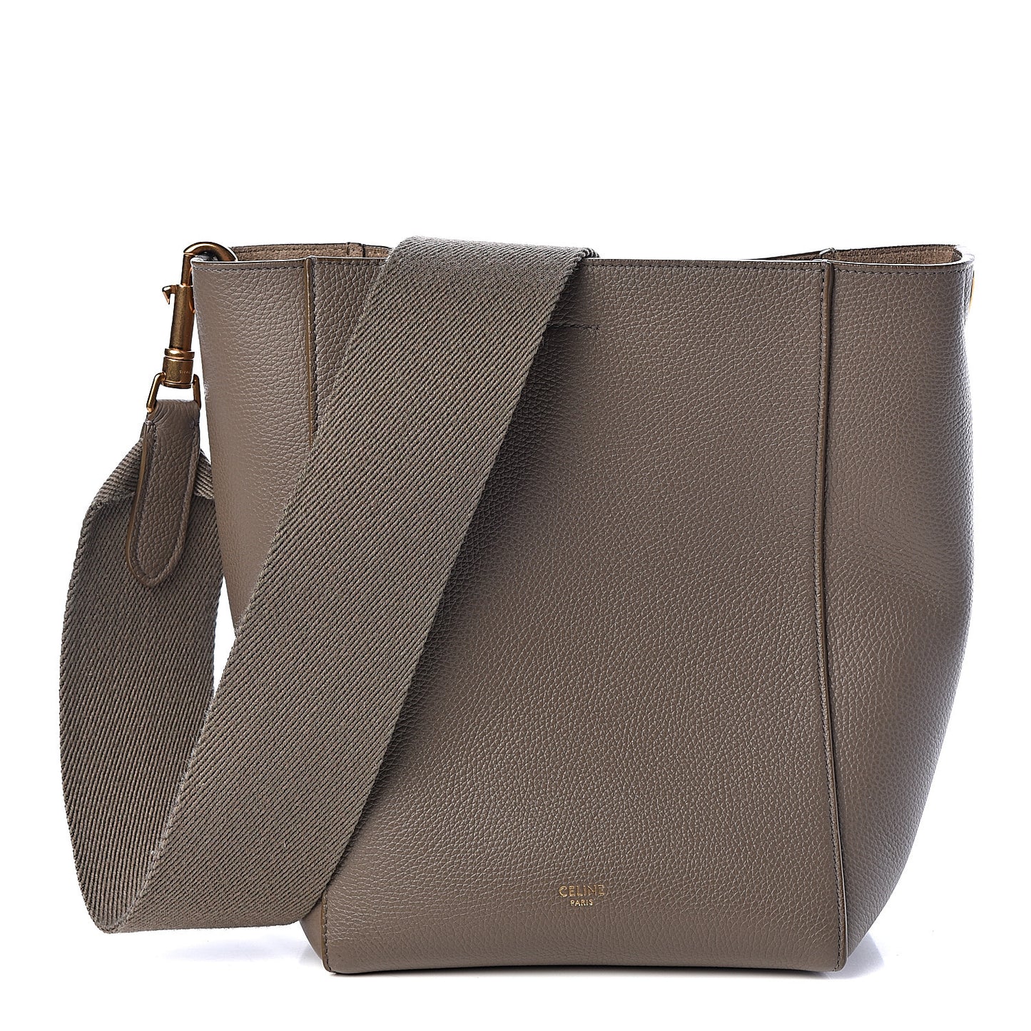 Grained Calfskin Small Sangle Bucket Bag Taupe