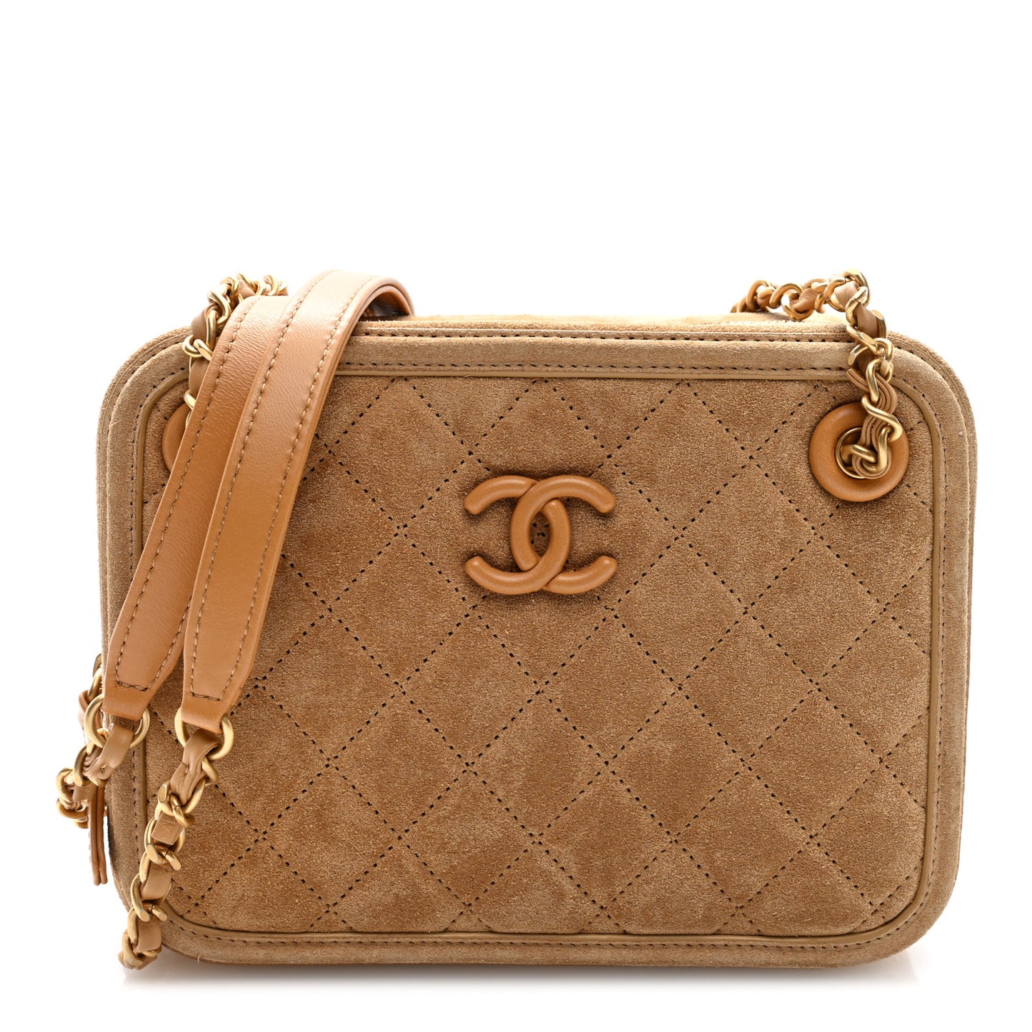 Suede Quilted CC Tassel Camera Case Light Brown