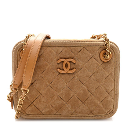 Chanel Suede Quilted CC Tassel Camera Case Light Brown 1 of 9