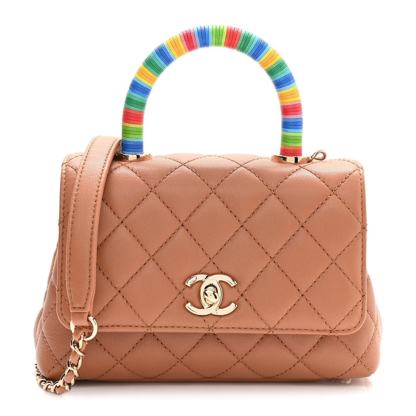 Goatskin Quilted Extra Mini Rainbow Coco Handle Flap Brown