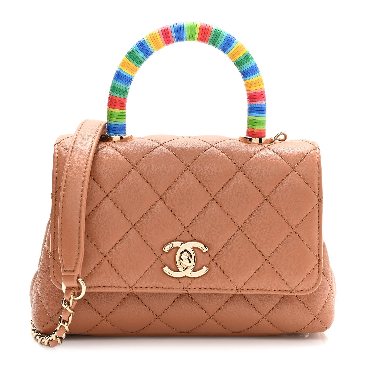 Chanel Goatskin Quilted Extra Mini Rainbow Coco Handle Flap Brown 1 of 10