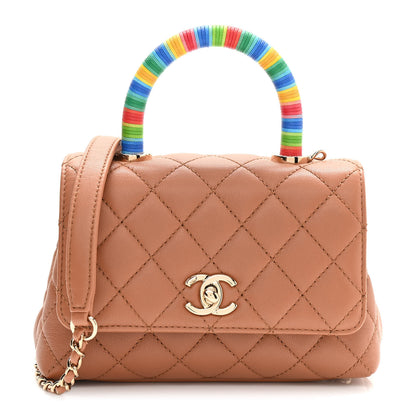 Chanel Goatskin Quilted Extra Mini Rainbow Coco Handle Flap Brown 1 of 10