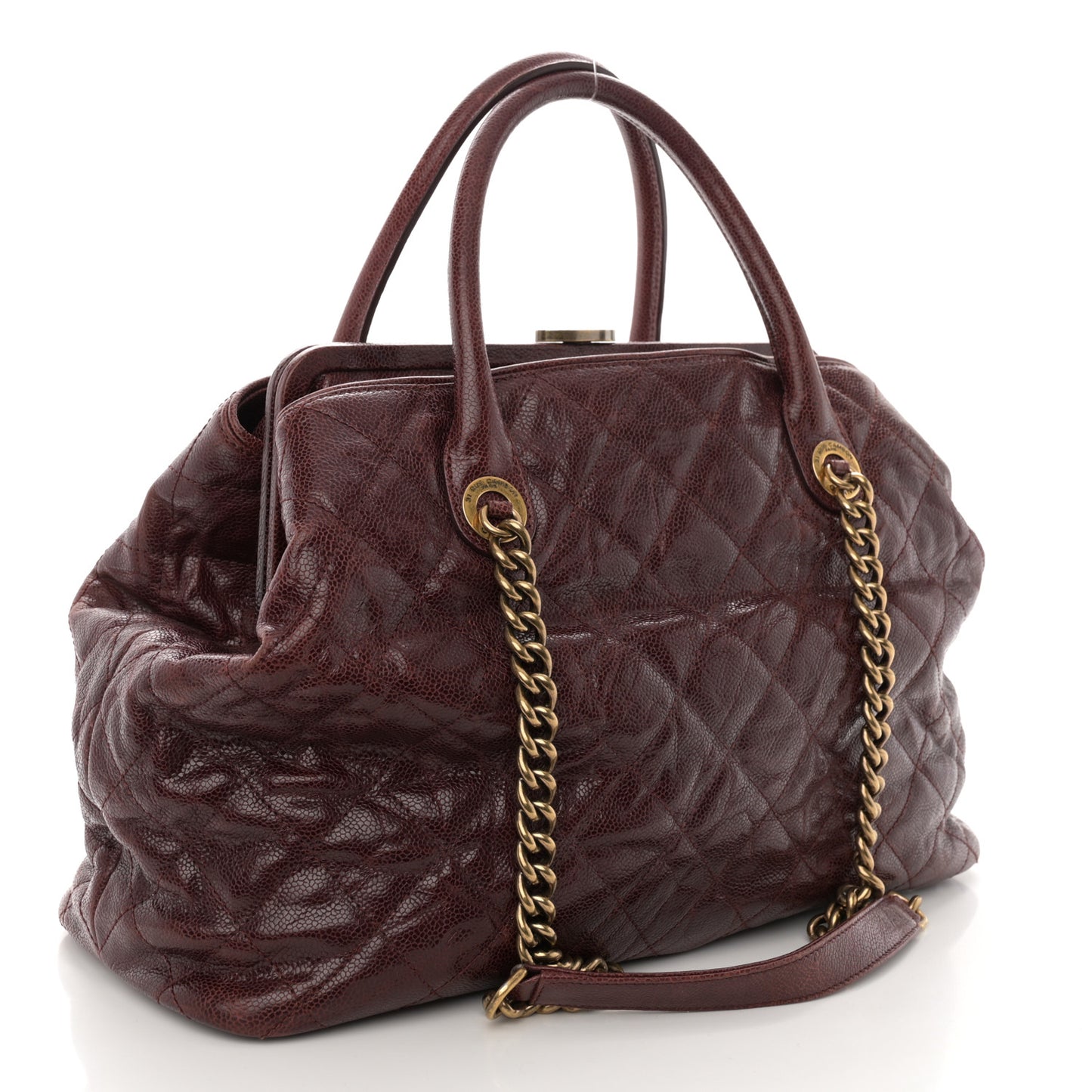 Glazed Caviar Quilted Small Shiva Tote Burgundy