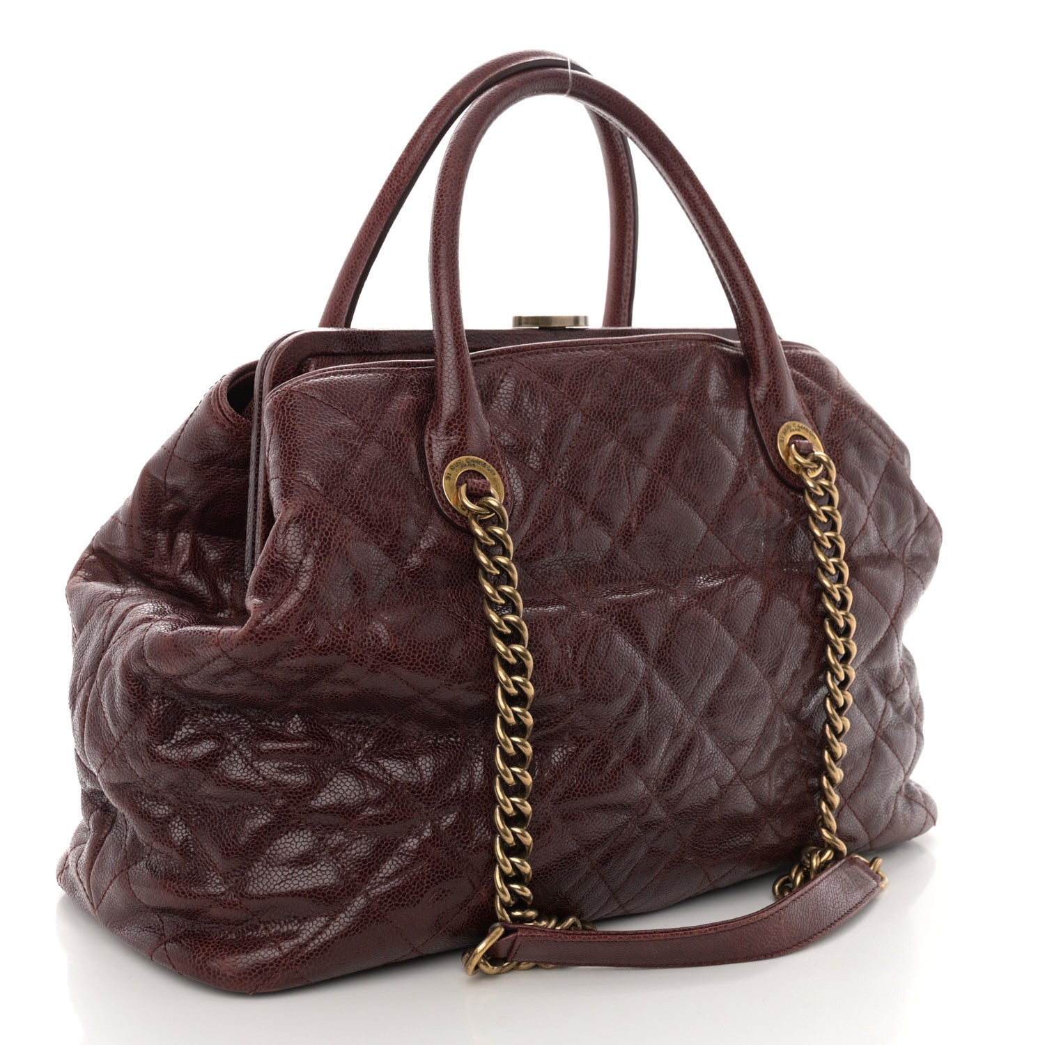 Chanel Glazed Caviar Quilted Small Shiva Tote Burgundy 3 of 11
