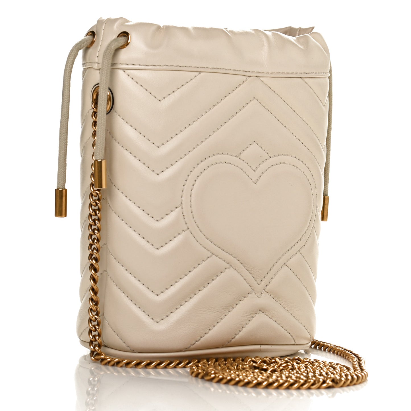 Calfskin Matelasse Mini GG Marmont 2.0 Bucket Bag White
