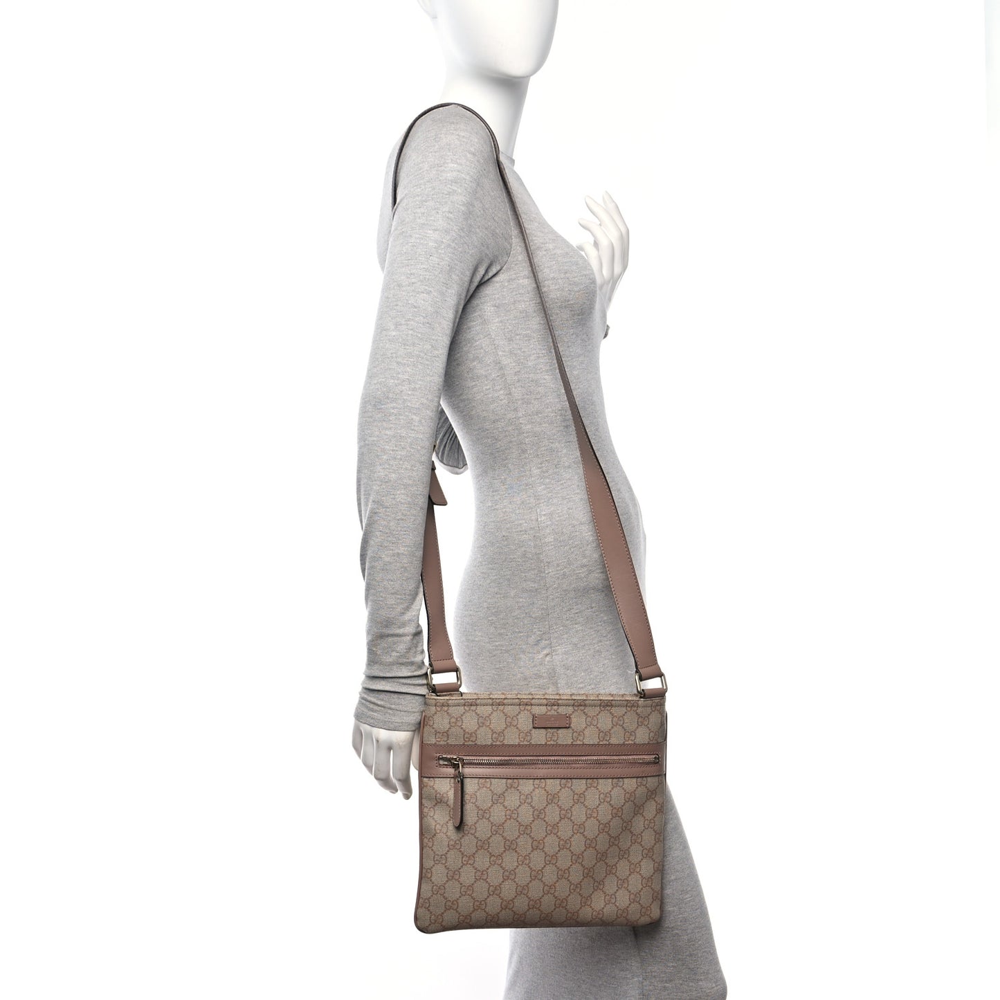 GG Supreme Monogram Selleria Calfskin Small Flat Messenger Bag Pink