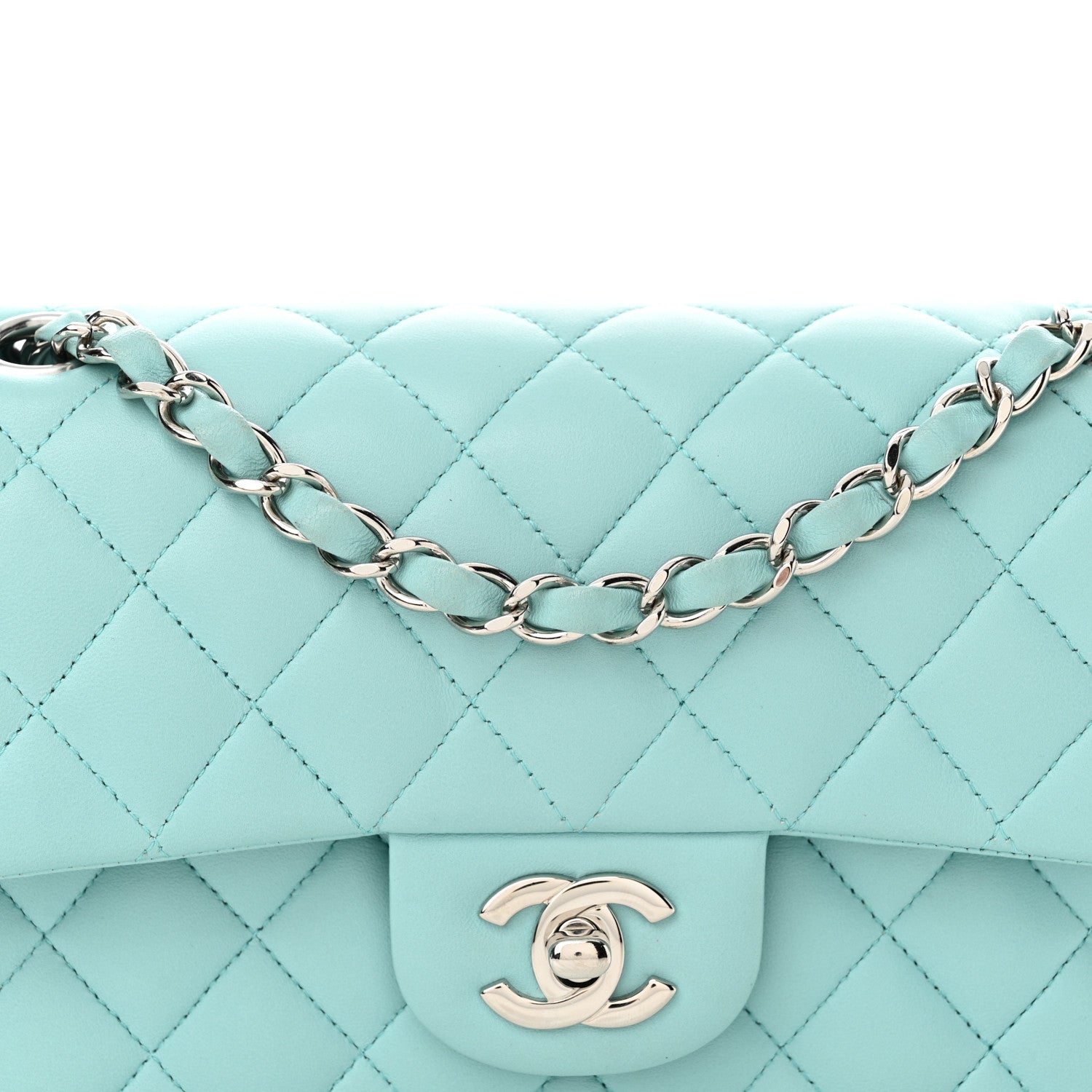 Chanel Lambskin Quilted Small Double Flap Light Blue 8 of 15