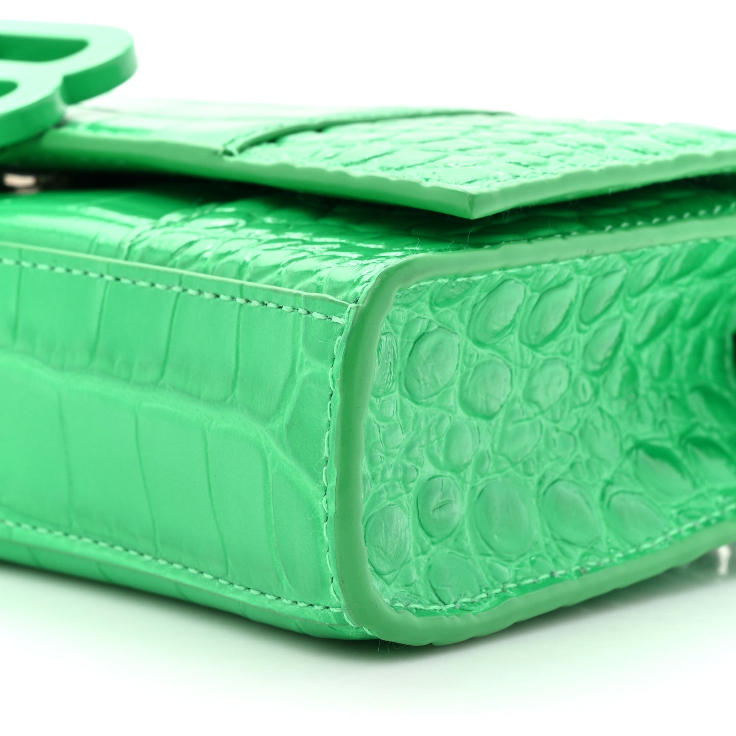 Shiny Calfskin Tonal B Crocodile Embossed Hourglass Chain Bag Vivid Green