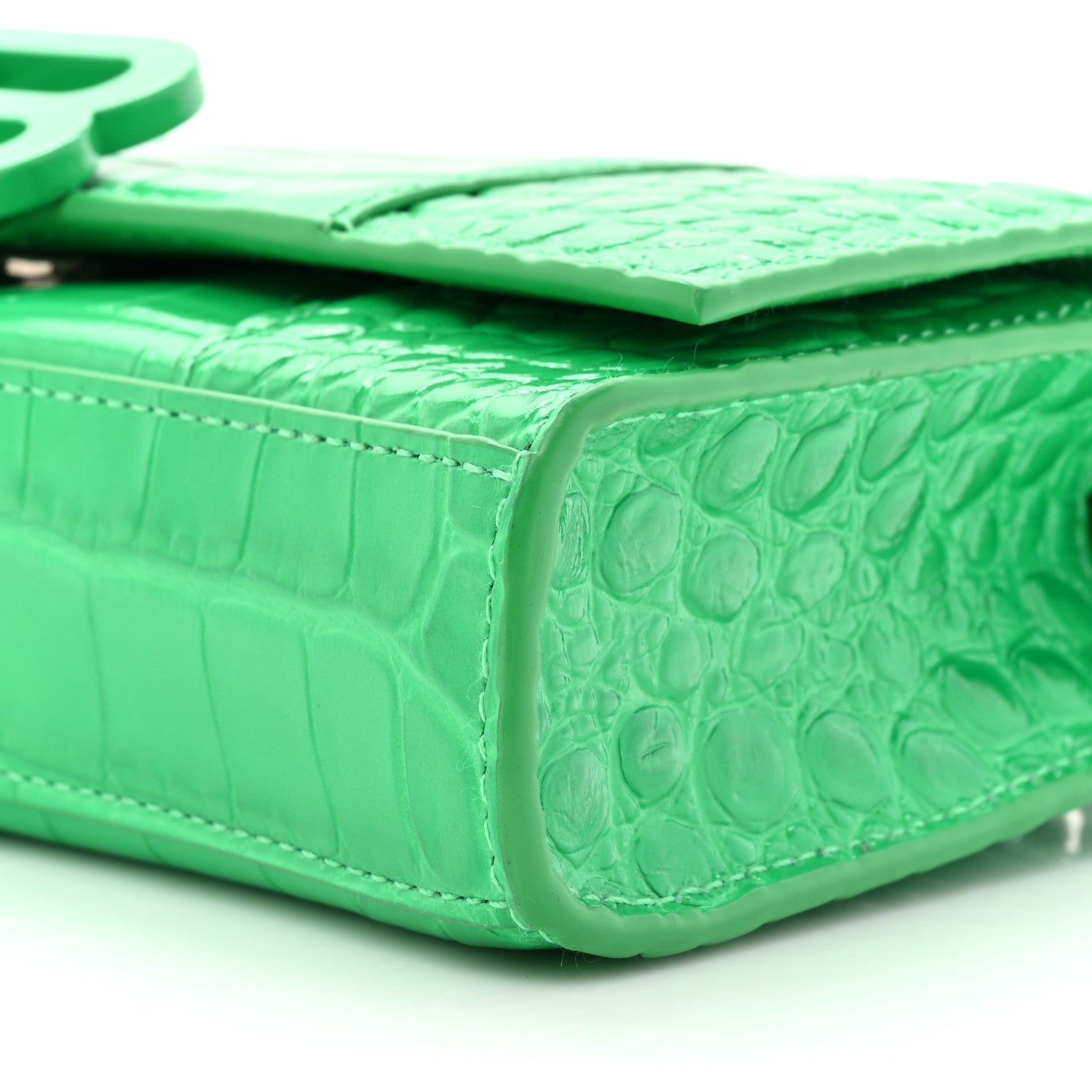 Balenciaga Shiny Calfskin Tonal B Crocodile Embossed Hourglass Chain Bag Vivid Green 7 of 14