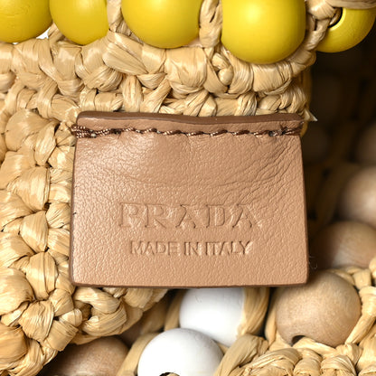 Prada Raffia Wood Bead Embroidered Logo Tote Bag Naturale 6 of 9