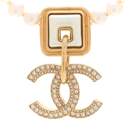Chanel Pearl Crystal CC Square Choker Necklace Gold Pearly White 4 of 6