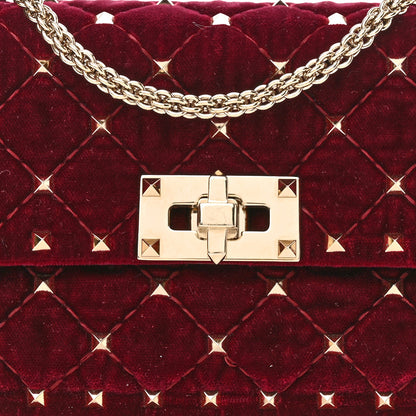 Valentino Garavani Velvet Small Rockstud Spike Shoulder Bag Rubino 7 of 12