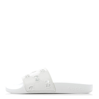 Gucci Rubber GG Monogram Perforated Womens Slide Sandals 35 Great White 1 of 4