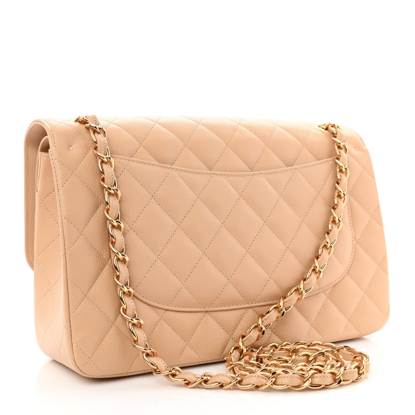 Caviar Quilted Jumbo Double Flap Beige