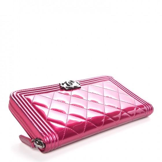 Chanel Metallic Patent Quilted Boy L-Gusset Zip Wallet Pink 4 of 8