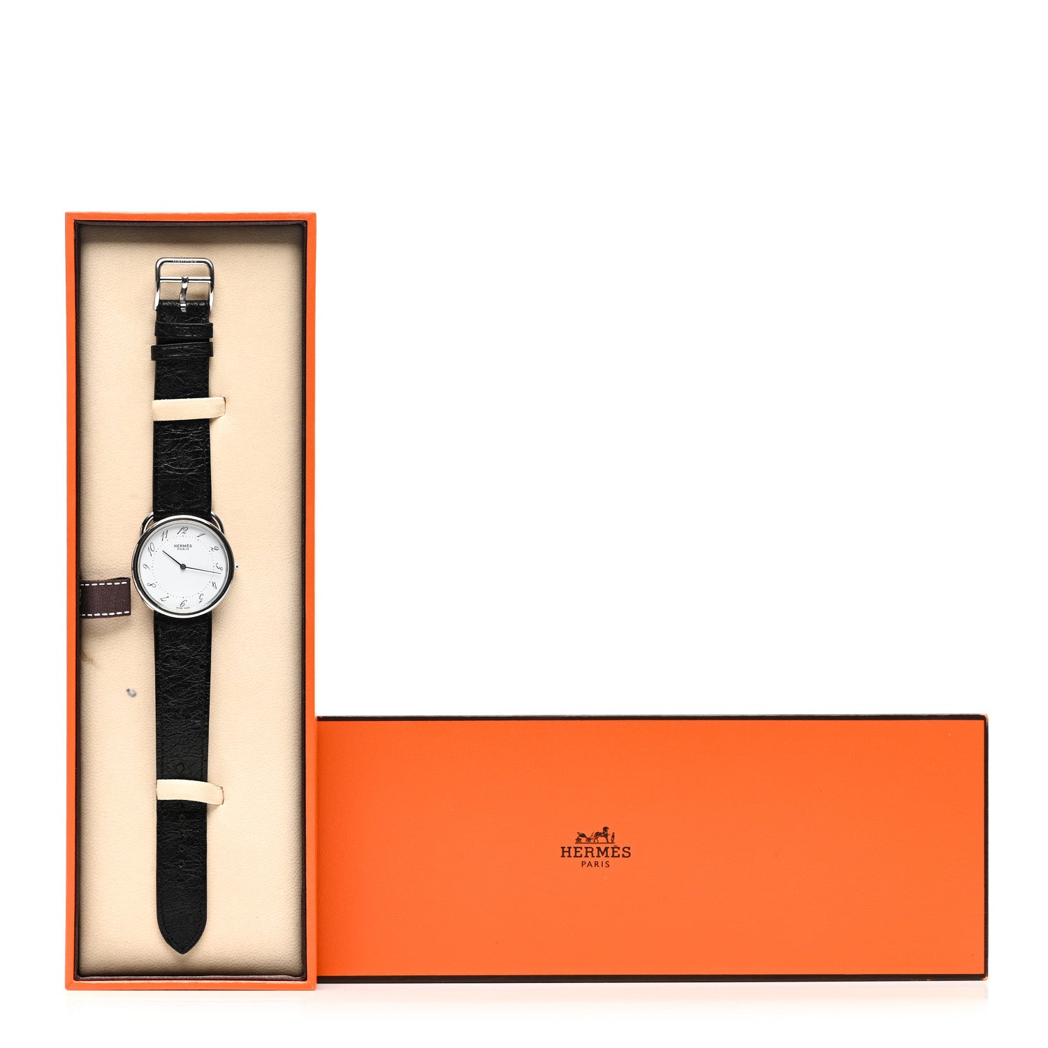 Hermes Stainless Steel Ostrich 34mm Arceau Quartz Watch Noir 5 of 5