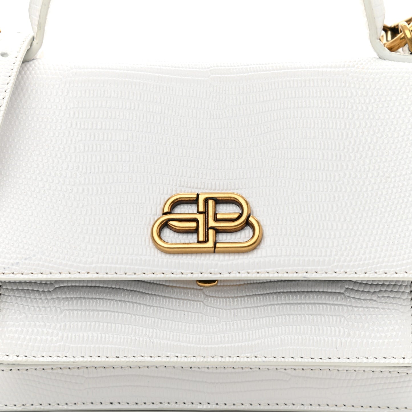 Patent Calfskin Lizard Embossed XS Sharp Top Handle Bag White