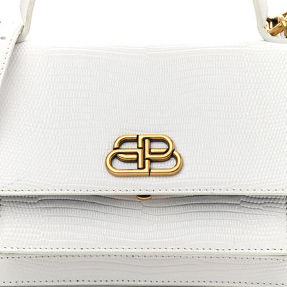 Balenciaga Patent Calfskin Lizard Embossed XS Sharp Top Handle Bag White 8 of 10