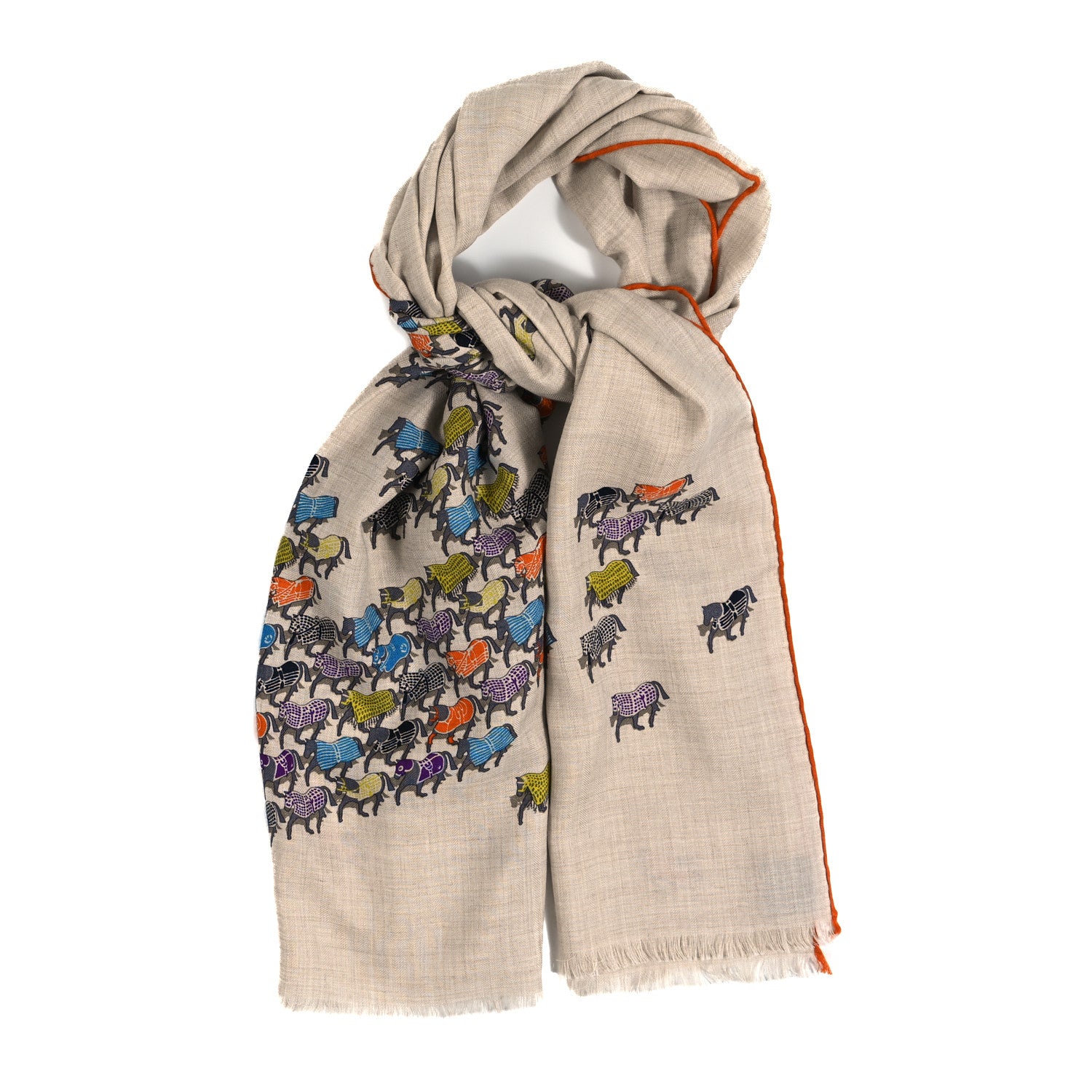 Hermes Cashmere Silk The Parage Rectangle Natural Yellow Violet 1 of 5