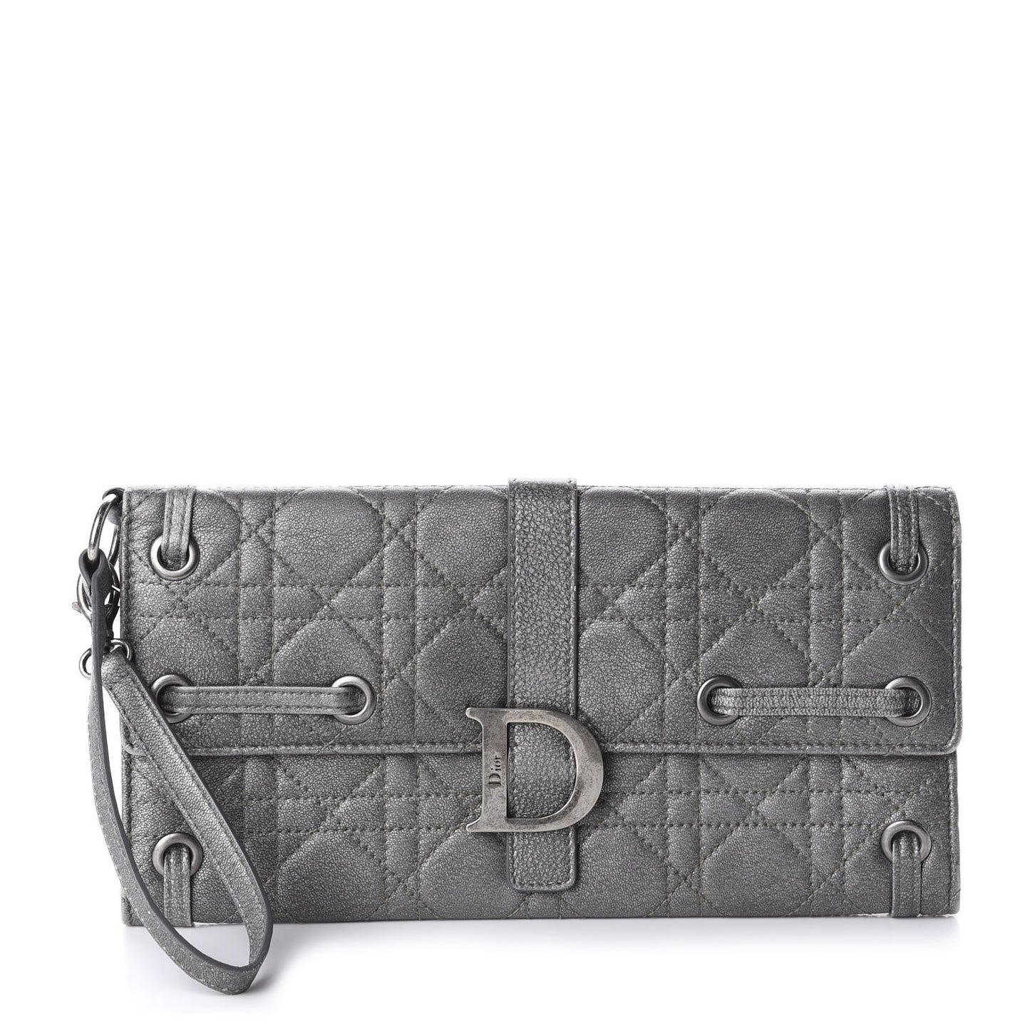 Metallic Grained Calfskin Cannage Clutch Wallet