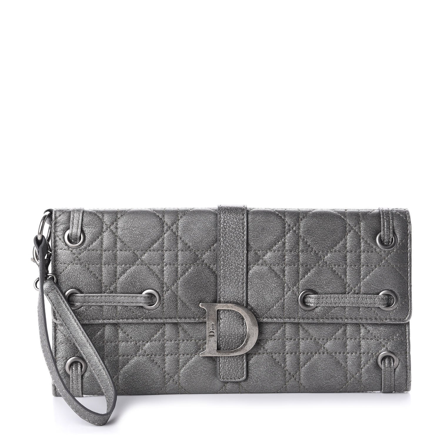 Christian Dior Metallic Grained Calfskin Cannage Clutch Wallet 1 of 10