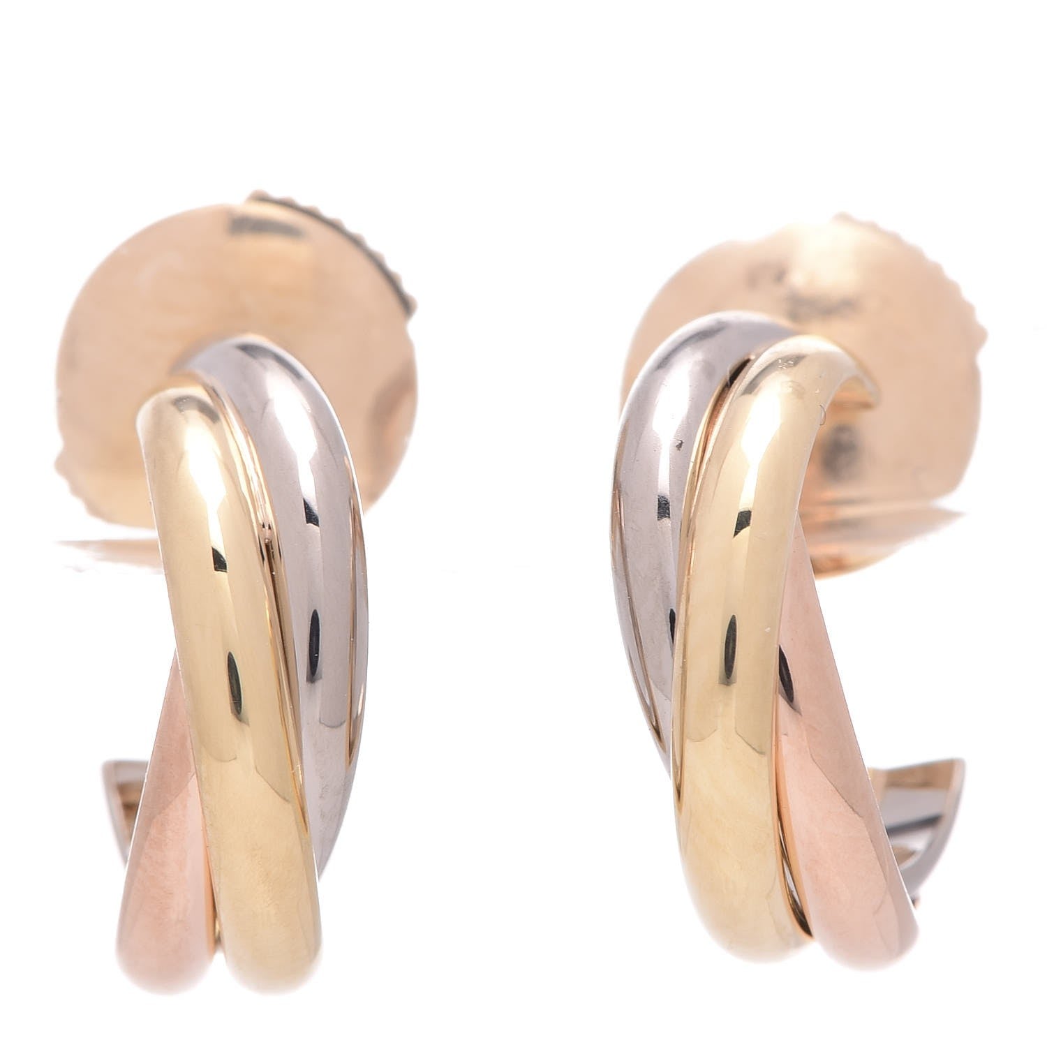 Cartier 18K Pink Yellow White Gold 13mm Trinity Hoop Earrings 1 of 7