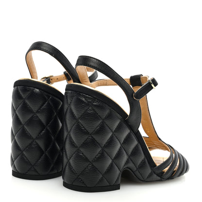 Chanel Grained Calfskin Quilted Wedge Sandals 35 Black 4 of 8