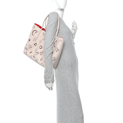 Christian Louboutin Calfskin Perforated Loubinthesky Spikes Large Cabarock Tote Leche 2 of 13