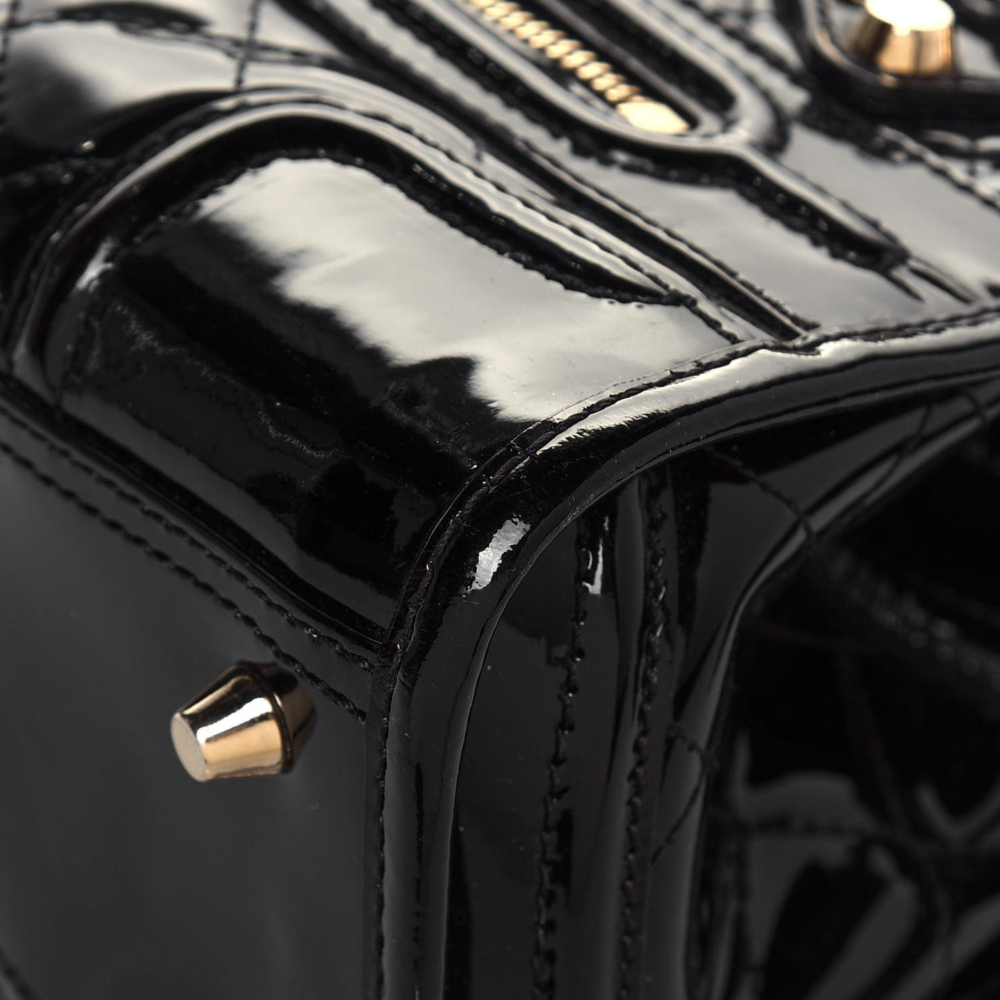 Patent Quilted Mini Manor Tote Black