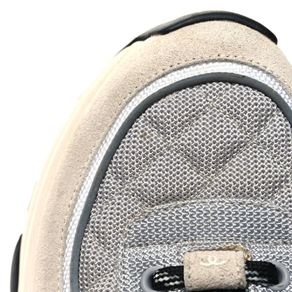 Chanel Mesh Suede Calfskin Grained Calfskin Womens CC Sneakers 38 Beige Grey Black 9 of 9