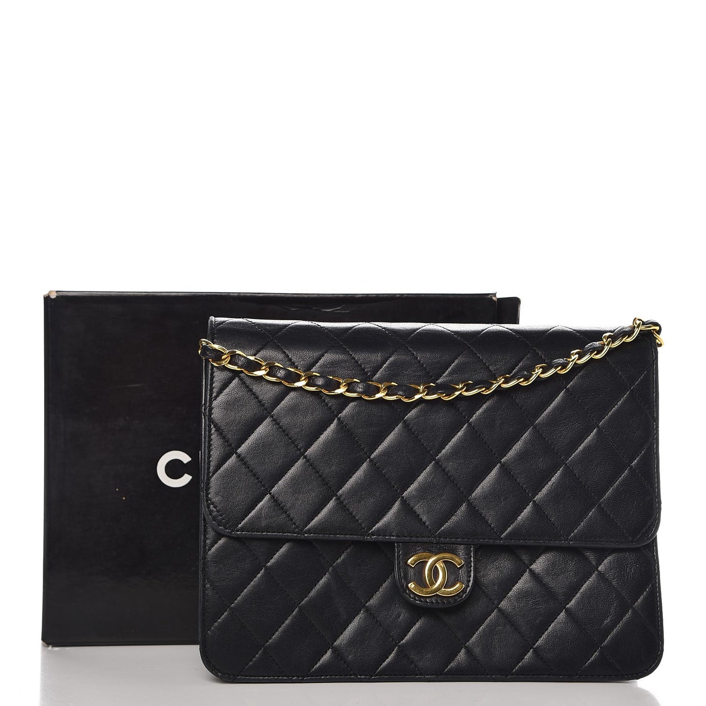 Lambskin Quilted Medium Single Flap Black