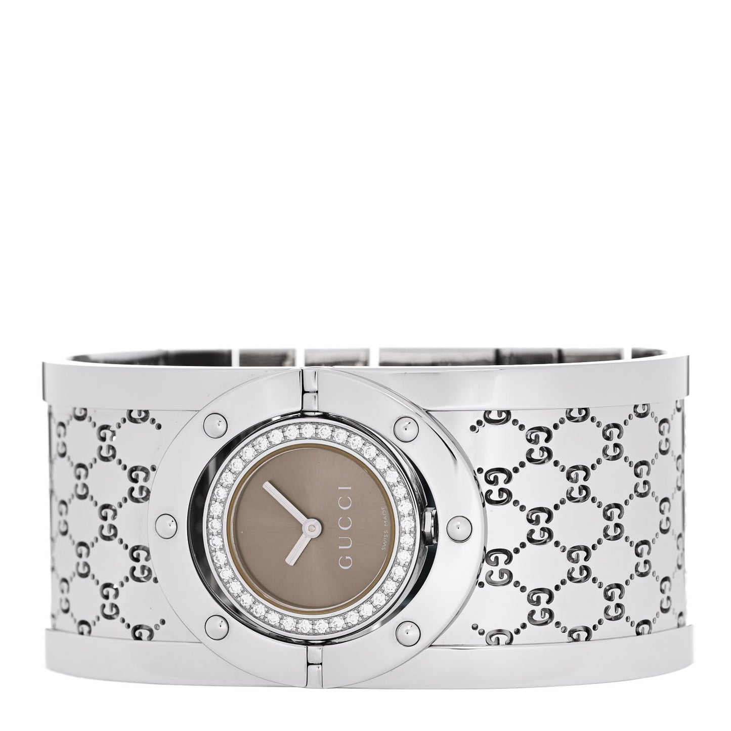 Stainless Steel Diamond Bezel 33mm Twirl Quartz Watch Brown