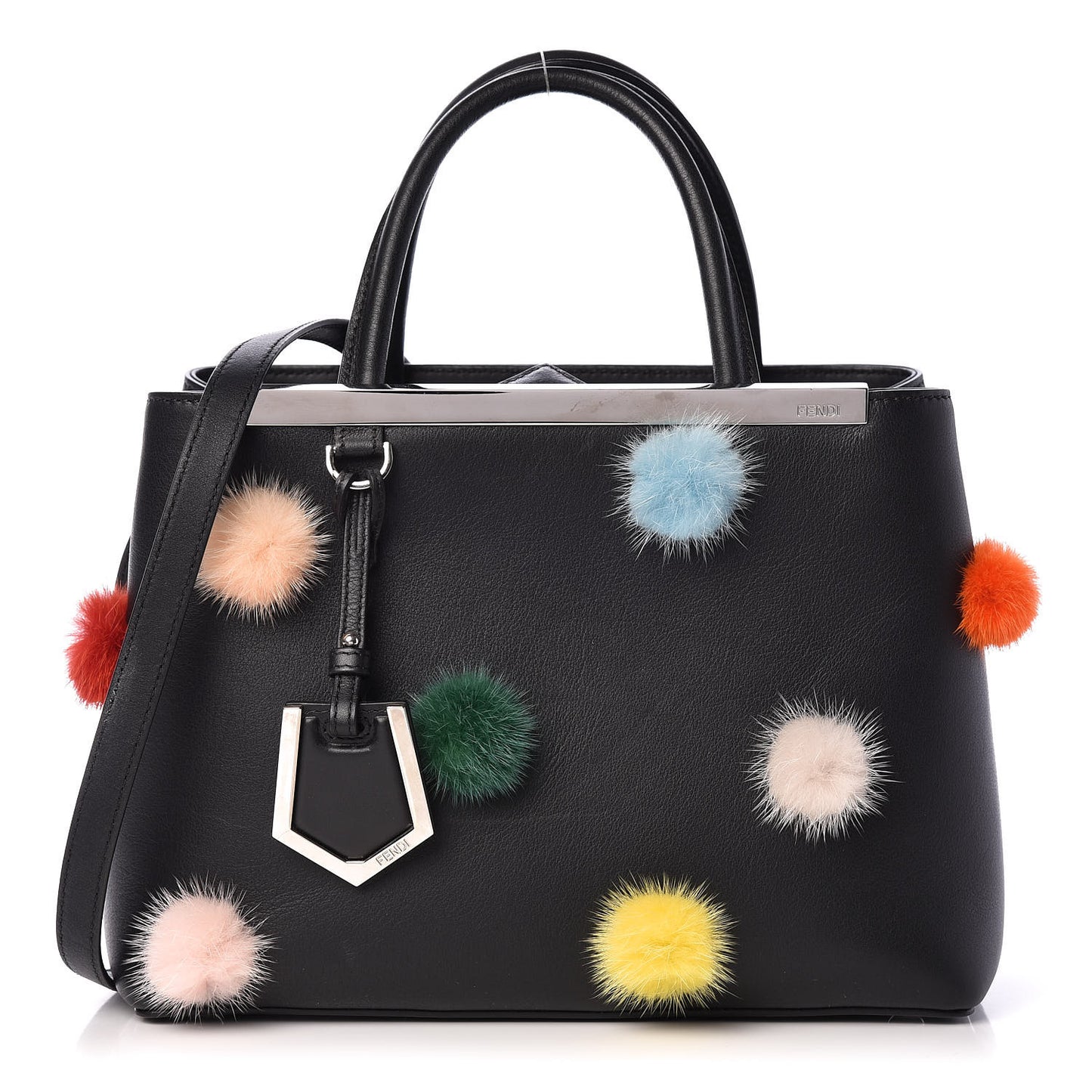 Vitello Dolce Mink Fur Pom Pom Petite 2Jours Tote Black Multicolor