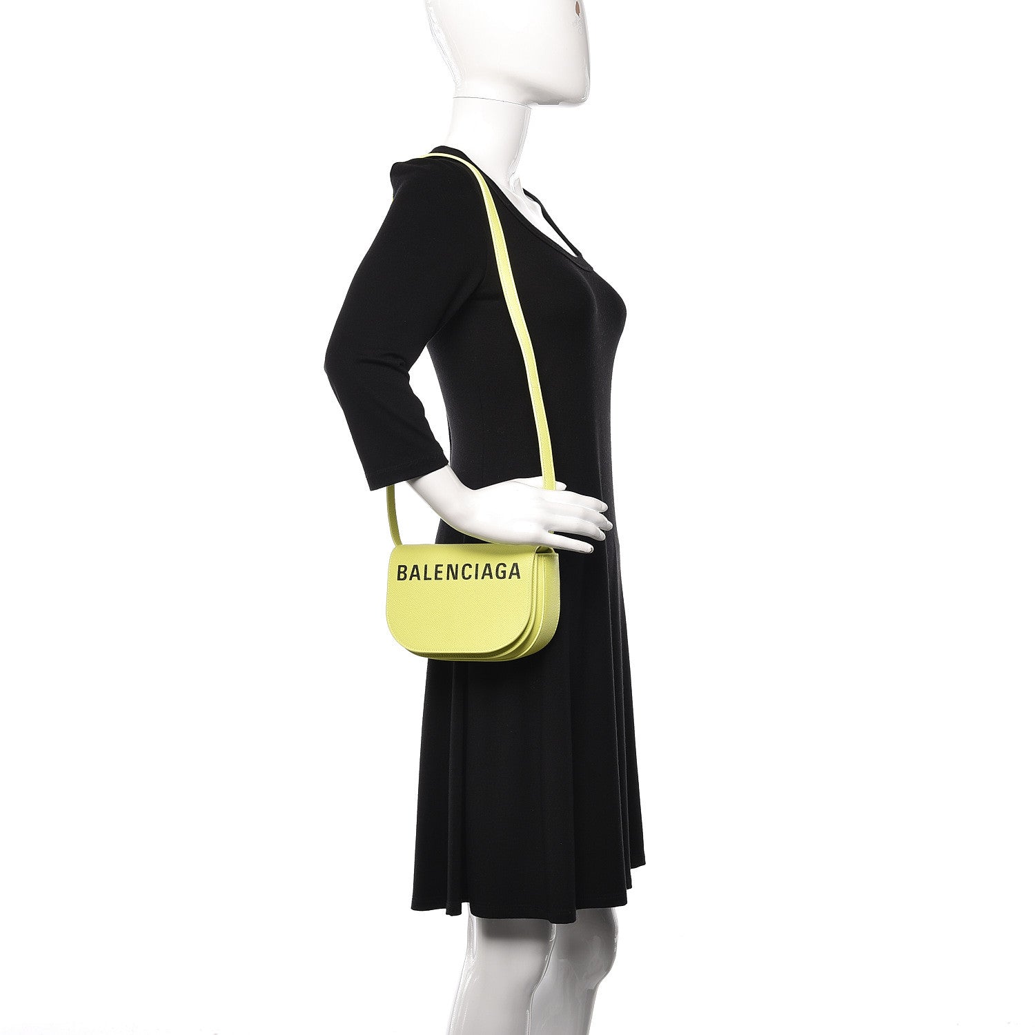 Balenciaga Grained Calfskin Logo Print Ville Day Bag XS Acid Green 2 of 12