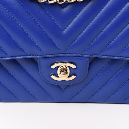 Chanel Lambskin Chevron Quilted Medium Double Flap Blue 10 of 11