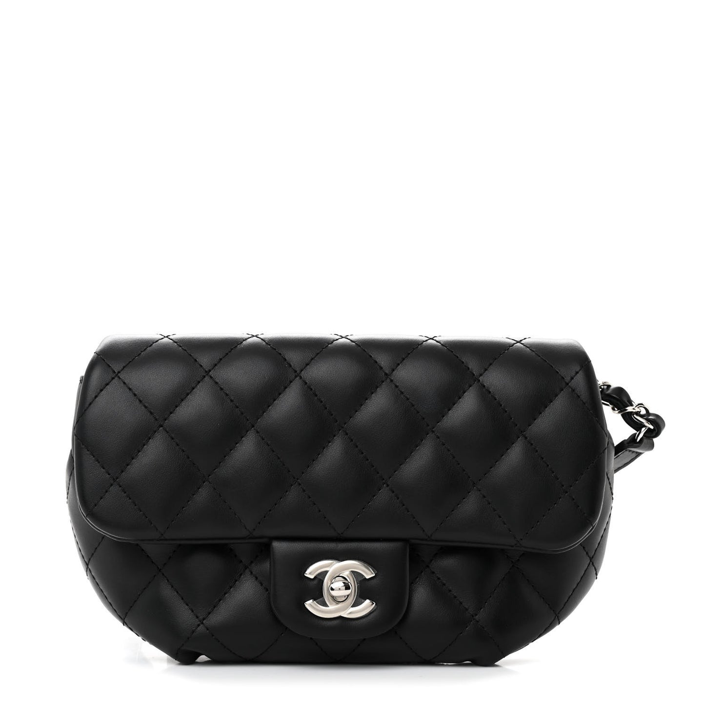 Calfskin Quilted CC Uniform Flap Belt Bag Black