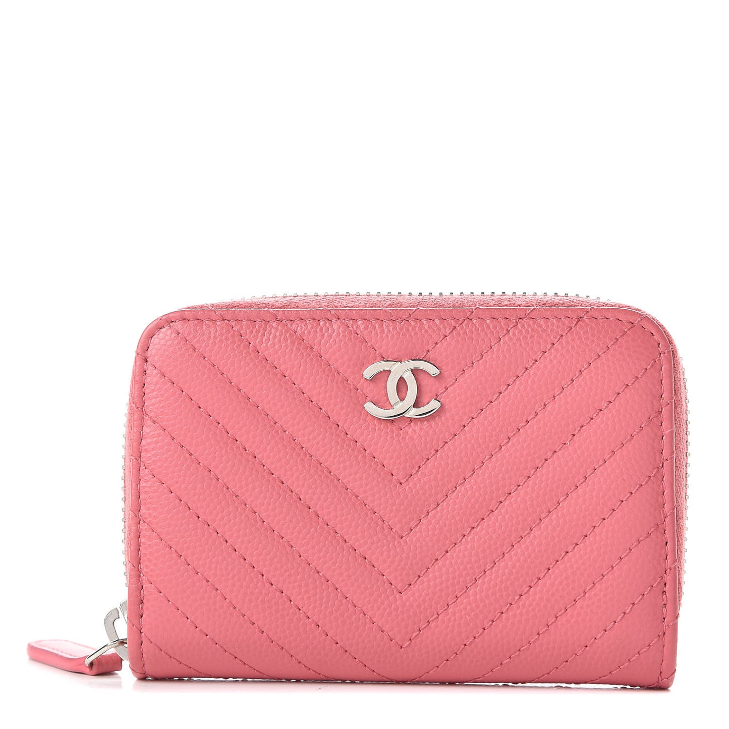 Caviar Chevron Quilted Zip Around Coin Purse Pink