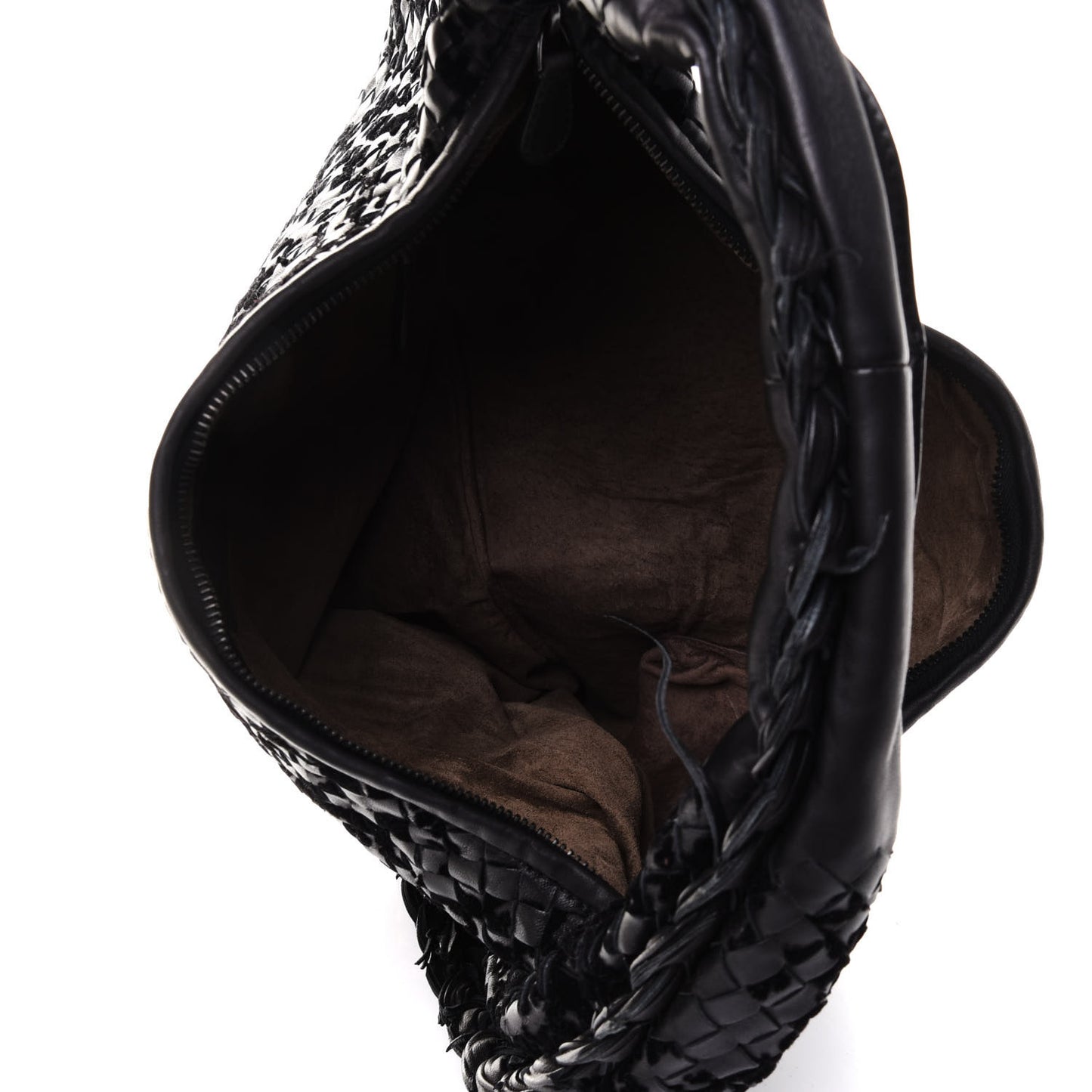 Nappa Intrecciato Velvet Embellished Large Veneta Hobo Black