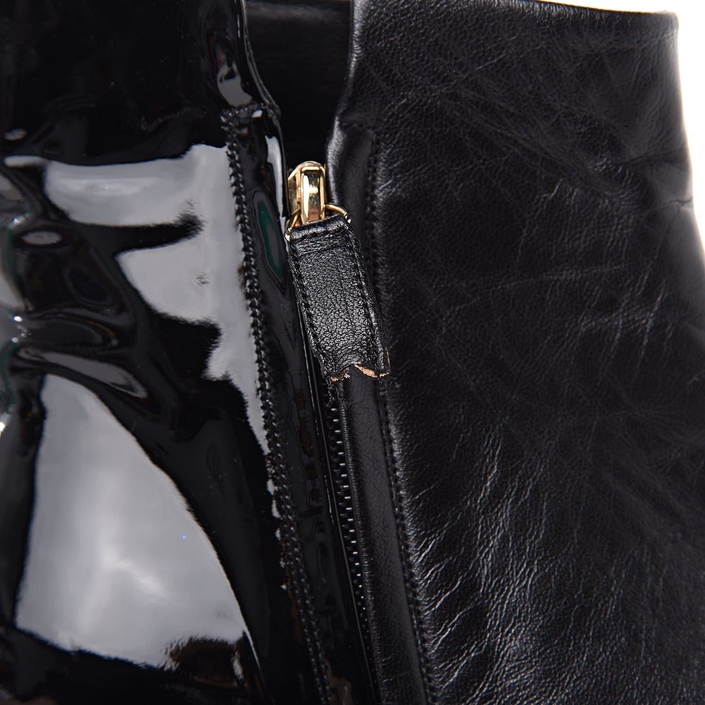 Patent Lambskin Cap Toe Short Boots 38.5 Black