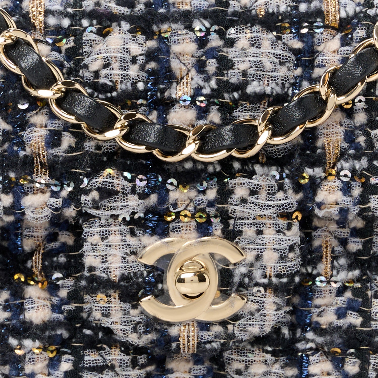 Chanel Glittered Tweed Quilted Mini Rectangular Flap Navy Blue 9 of 11