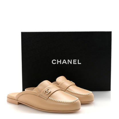 Chanel Lambskin Pearl CC Mules 36.5 Beige 10 of 10