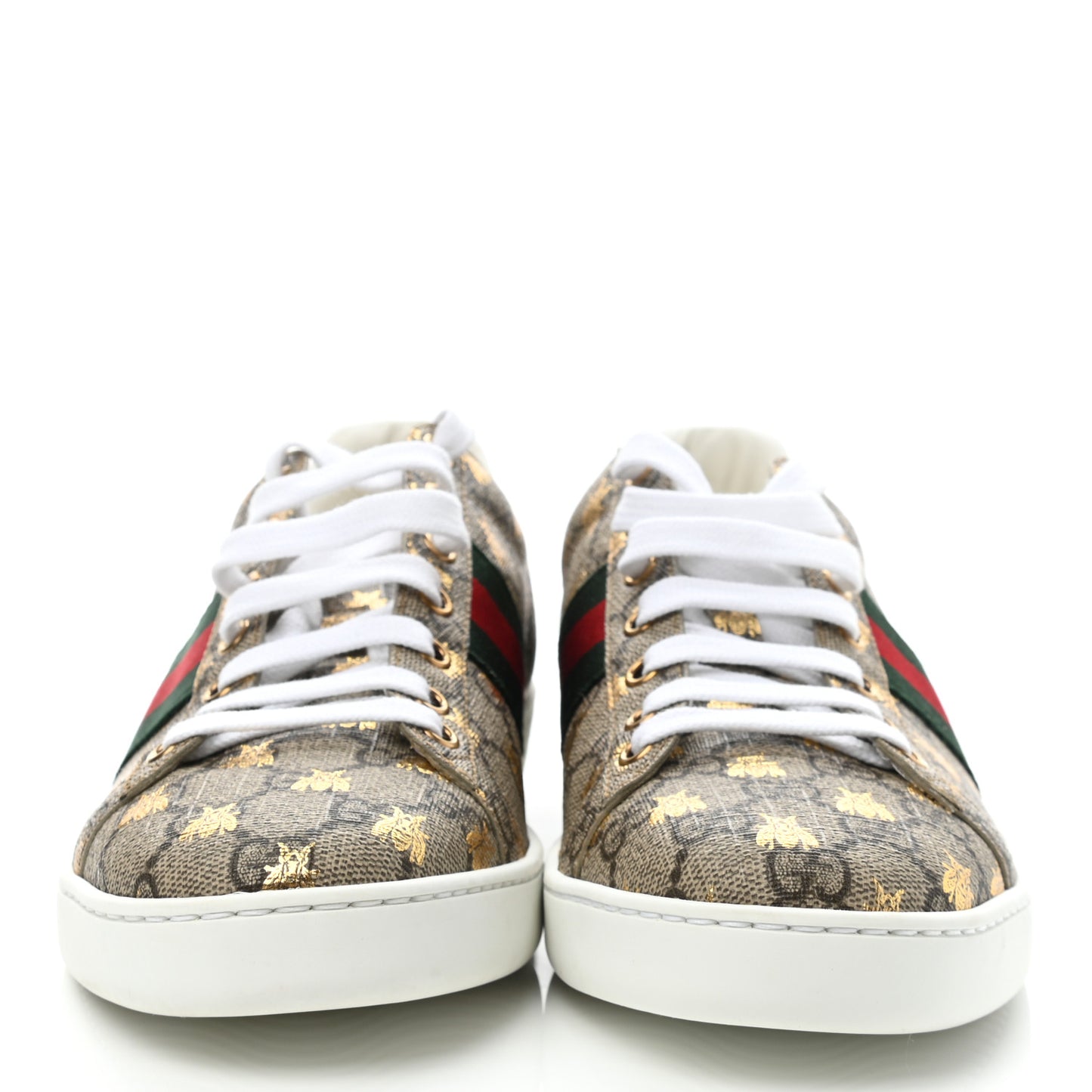GG Supreme Monogram Bees Ayers Web Womens Ace Sneakers 39.5 Beige Oro Green Red