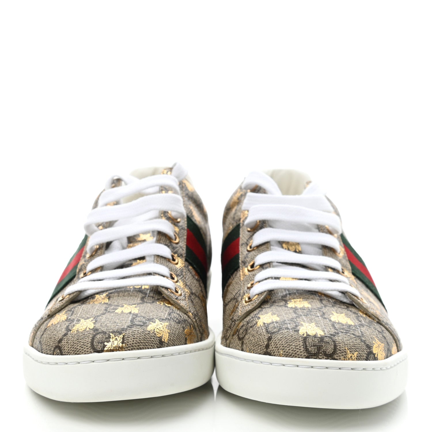 Gucci GG Supreme Monogram Bees Ayers Web Womens Ace Sneakers 39.5 Beige Oro Green Red 2 of 8