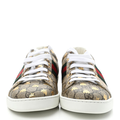 Gucci GG Supreme Monogram Bees Ayers Web Womens Ace Sneakers 39.5 Beige Oro Green Red 2 of 8