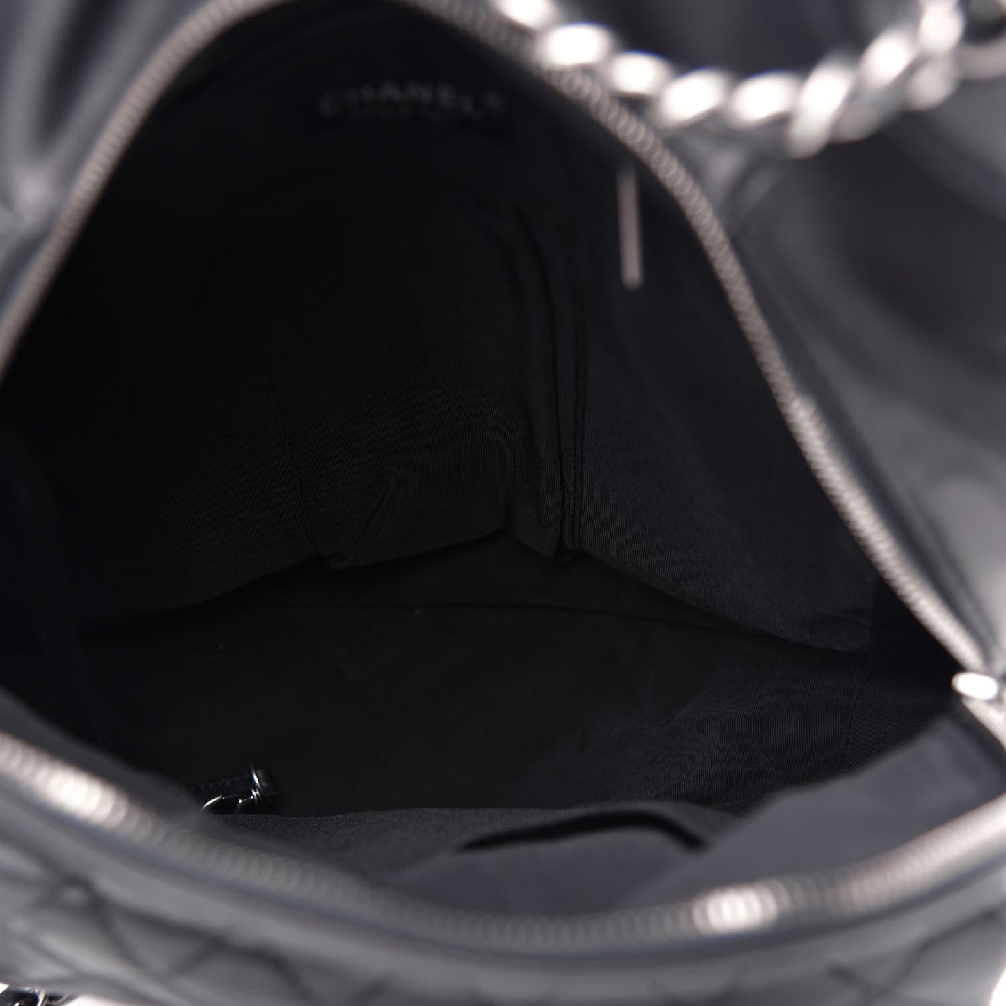 Metallic Lambskin Quilted Drawstring Backpack Black