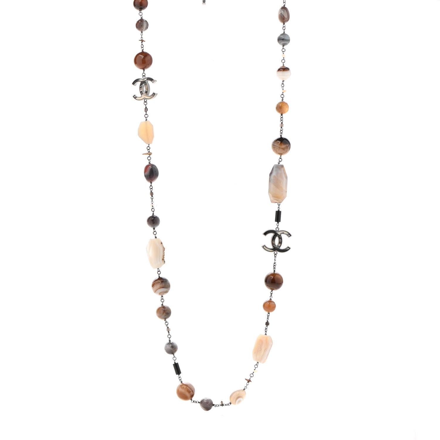 Chanel Stone CC Long Necklace Silver Multicolor 1 of 6