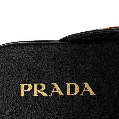 Prada Pony Hair Leopard Metal Triangle Logo 10mm Loafer Mules 40 Brown 9 of 11