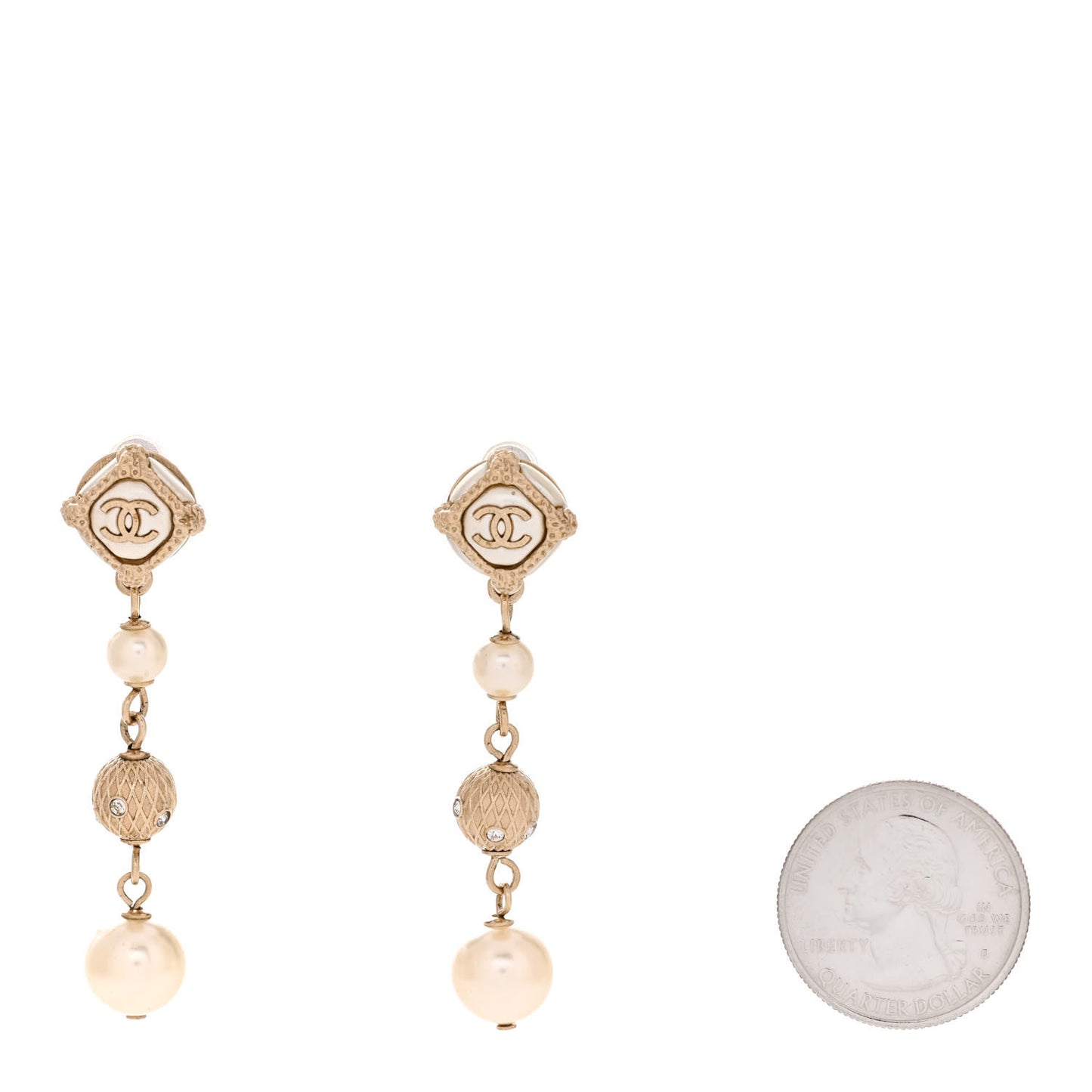 Pearl CC Drop Earrings Gold White