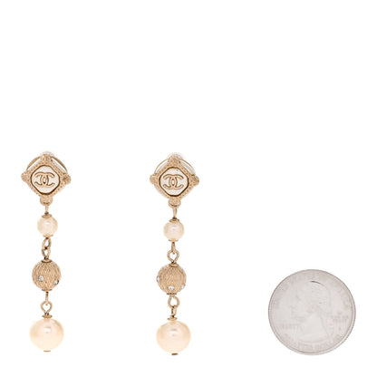 Chanel Pearl CC Drop Earrings Gold White 2 of 5