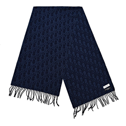 Christian Dior Lambswool Cashmere Monogram Scarf Navy 3 of 4